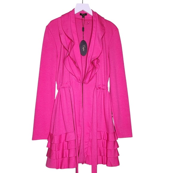 Cupio Jackets & Blazers - Cupio Tiered Ruffle Jacket Pink Tie Waist Knit Boho Festival Feminine S
